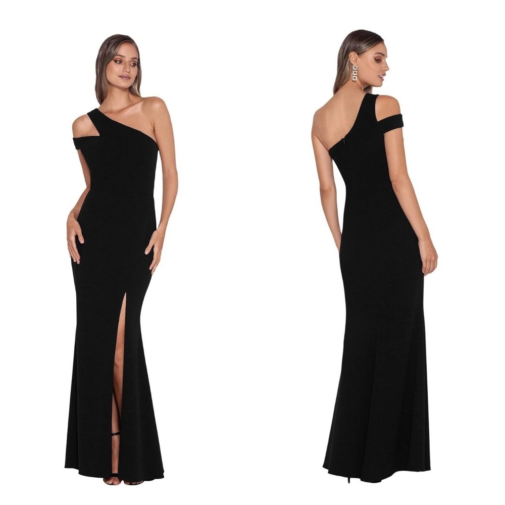 XSCAPE Womens Long Scuba Crepe One Shoulder Gown Black 4669X Size 8 (H)